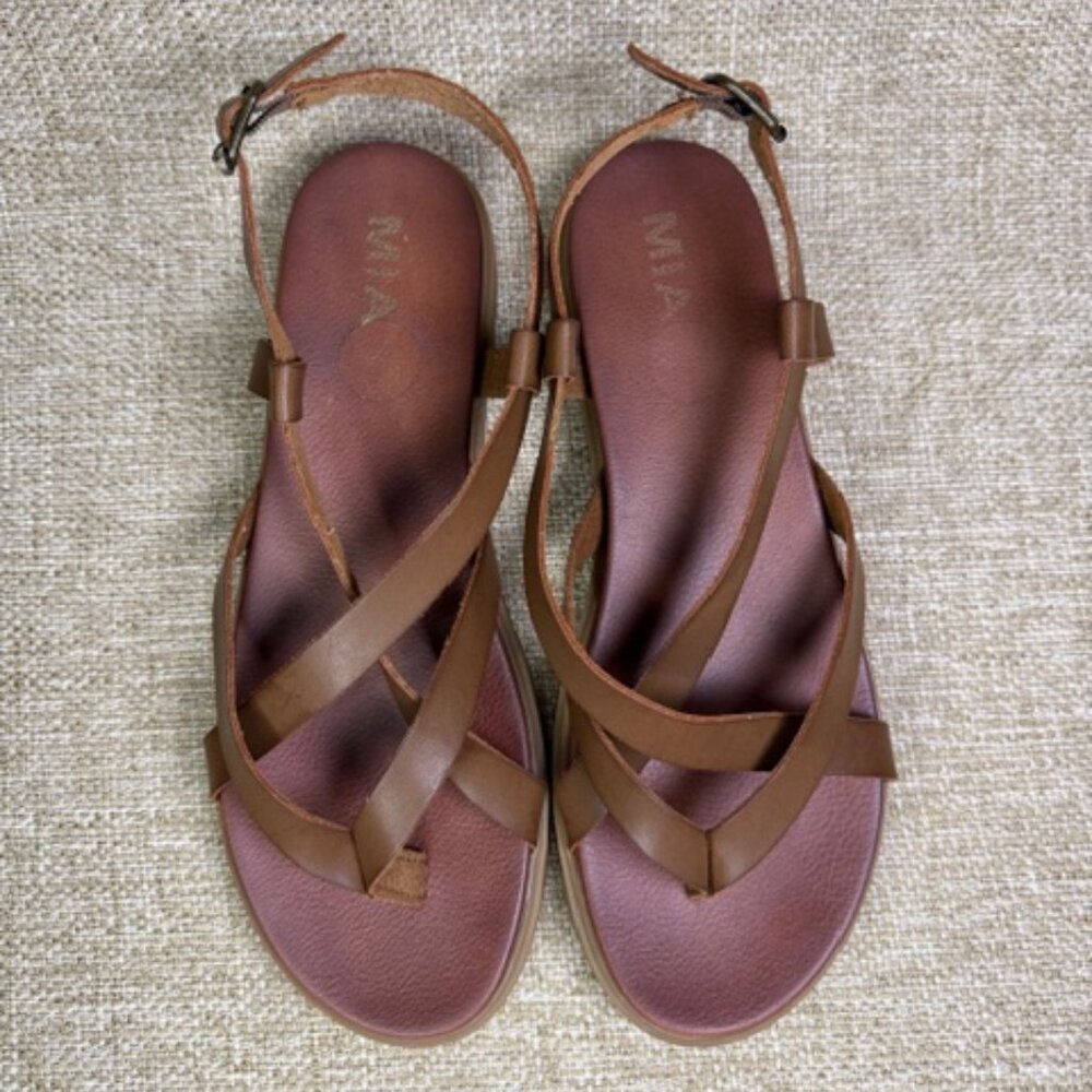 MIA Limited Edition "Zurie Slingback" Sandal. Cognac/Brown Faux-Leather Size 8.5 - Picture 2 of 5